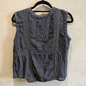 Anthropologie lace applique black sleeveless top - xs